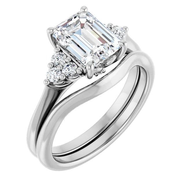 Emerald White Gold Accent Style Moissanite Engagement Ring