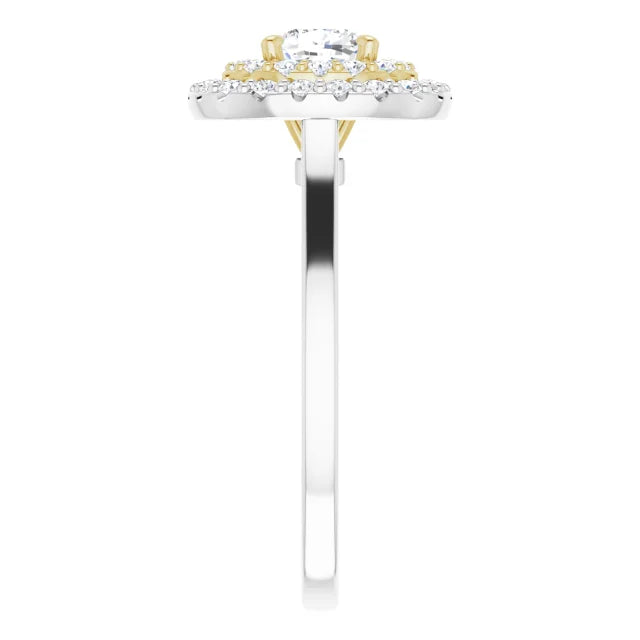 Cushion White & Yellow Gold Double Halo Solitaire Moissanite Engagement Ring