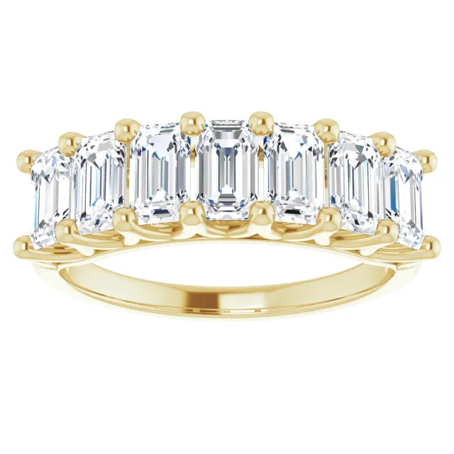 Seven Stone Emerald Cut Moissanite Anniversary Band