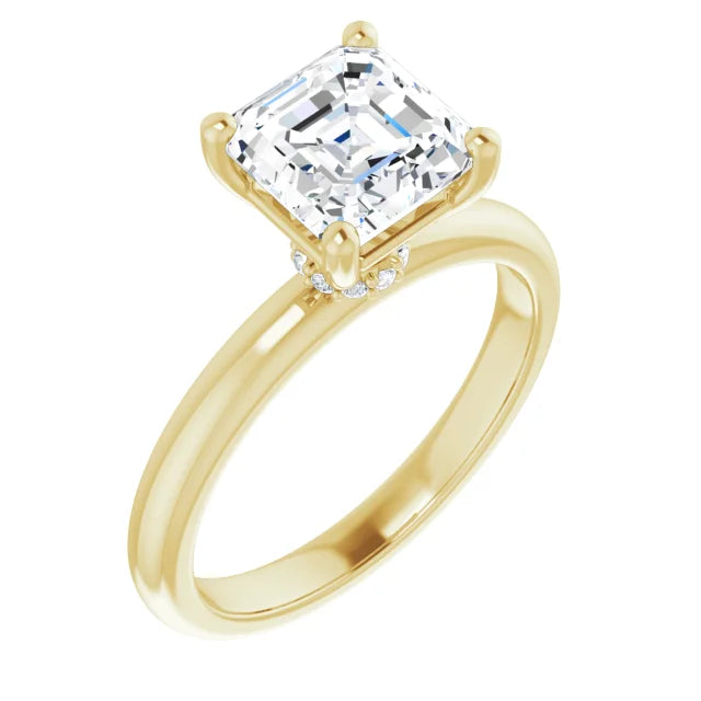 Asscher Low Hidden Halo Solitaire Engagement Ring