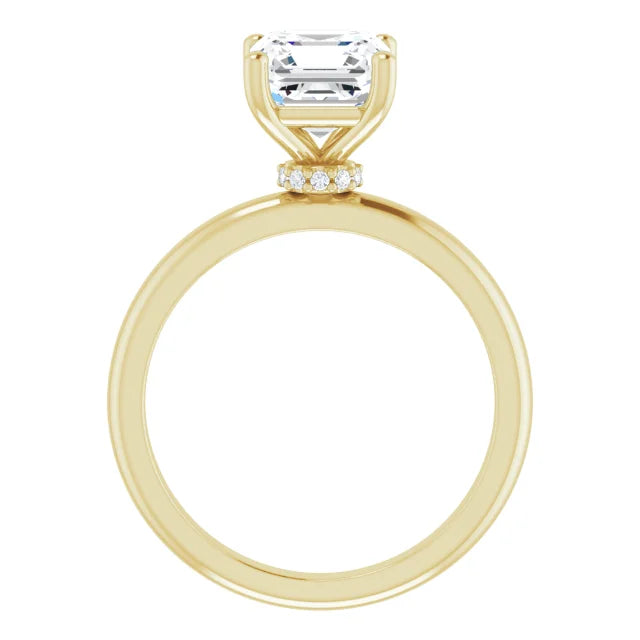 Asscher Low Hidden Halo Solitaire Engagement Ring