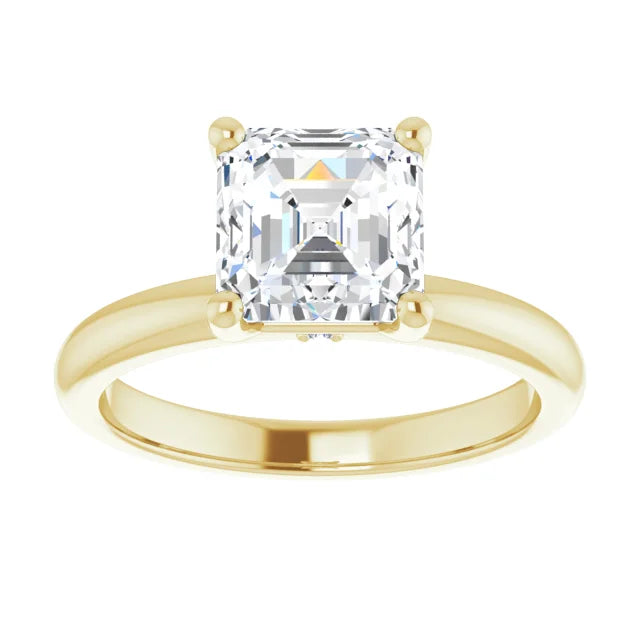 Asscher Low Hidden Halo Solitaire Engagement Ring