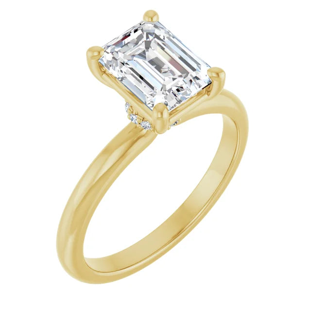 Emerald Yellow Gold Solitaire Moissanite Engagement Ring