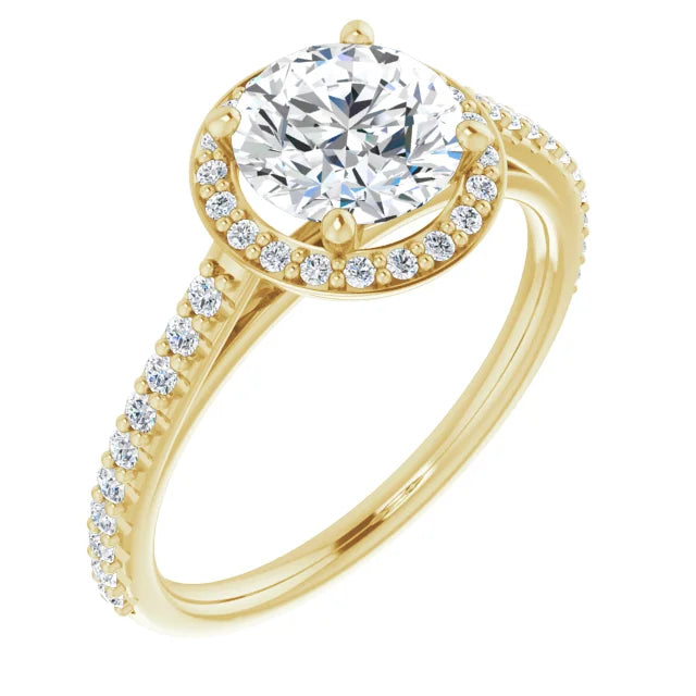 Round Brilliant Yellow Gold Halo Moissanite Engagement Ring