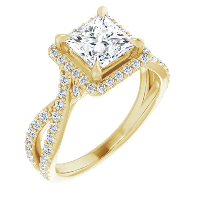 Princess Twist Halo Style Engagement Ring