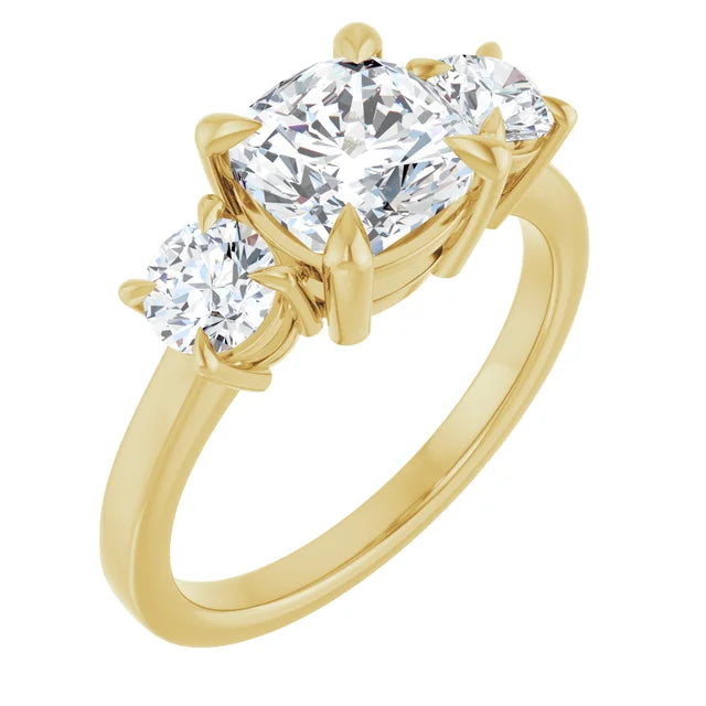 Cushion Yellow Gold Tri Stone Moissanite Engagement Ring