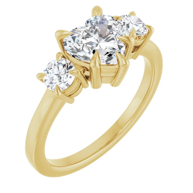 Heart Yellow Gold Tri Stone Moissanite Engagement Ring