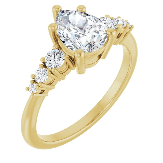 Pear Multi Stone Accent Style Engagement Ring
