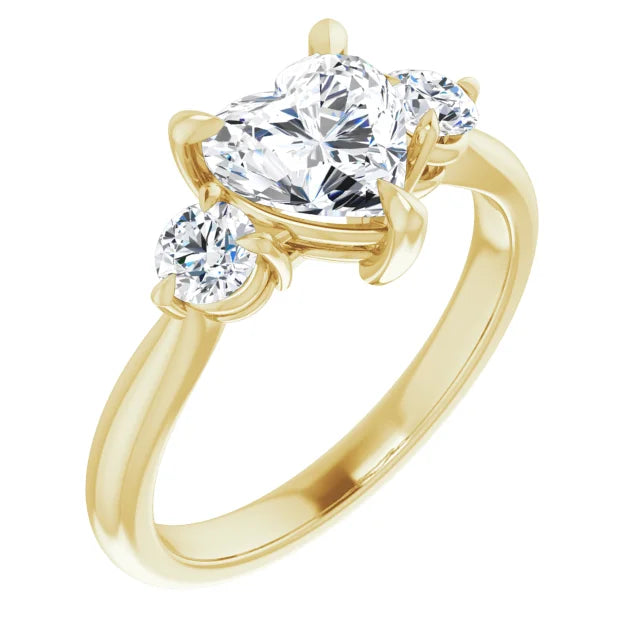 Heart Yellow Gold Tri Stone Moissanite Engagement Ring
