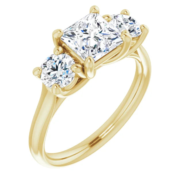 Princess Yellow Gold Tri Stone Moissanite Engagement Ring