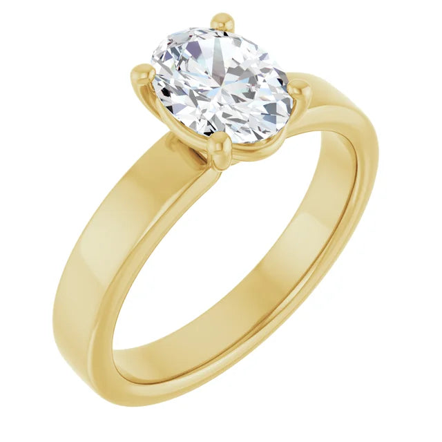 Oval Wide Band Solitaire Engagement Ring