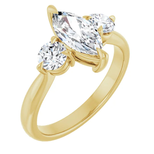 Marquise Yellow Gold Tri Stone Moissanite Engagement Ring