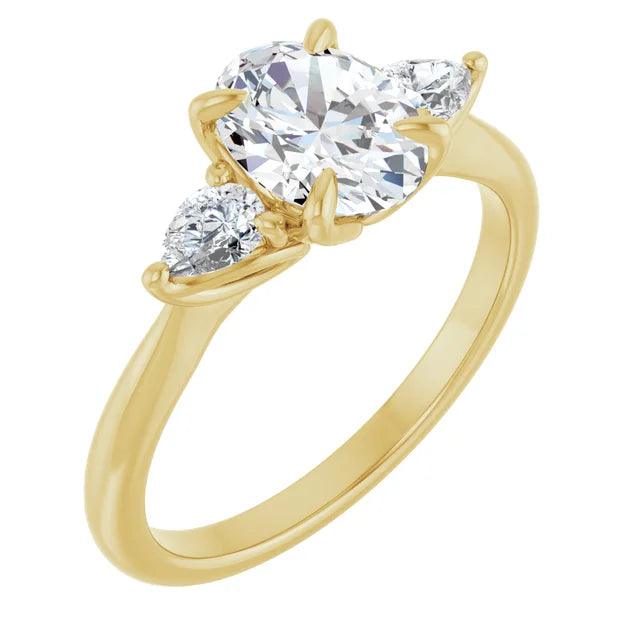 Oval Yellow Gold Tri Stone Moissanite Engagement Ring