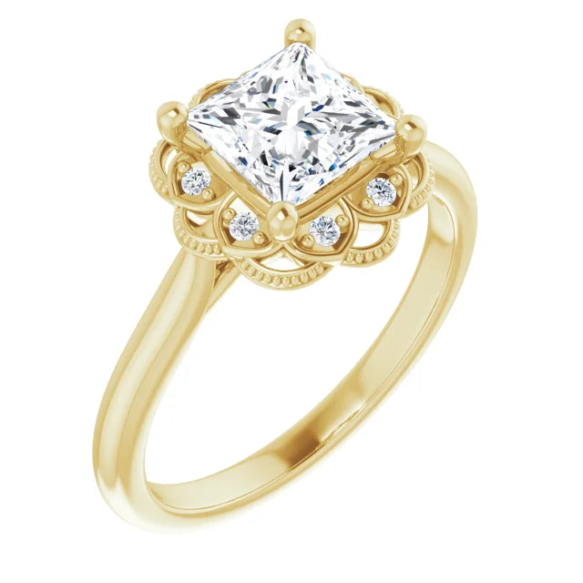 Princess Yellow Gold Halo Moissanite Engagement Ring