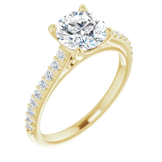 Round Brilliant Yellow Gold Pave Style Moissanite Engagement Ring