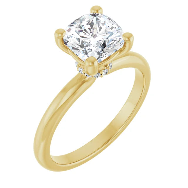 Cushion Low Hidden Halo Solitaire Engagement Ring