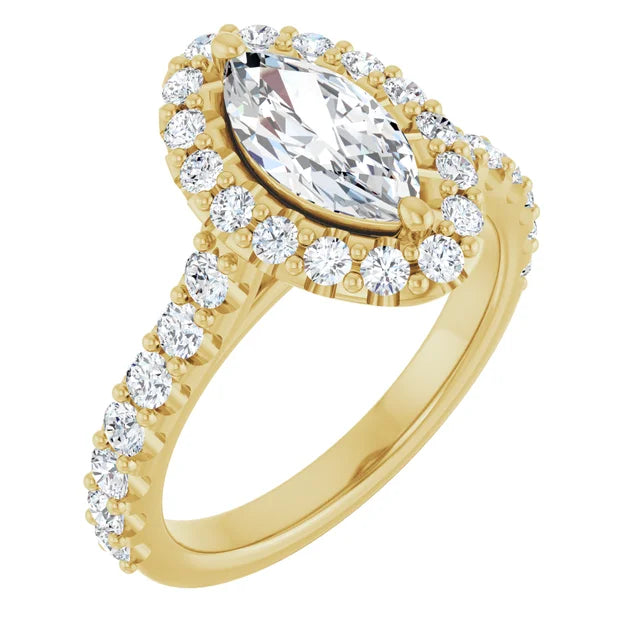 Marquise Yellow Gold Halo Moissanite Engagement Ring