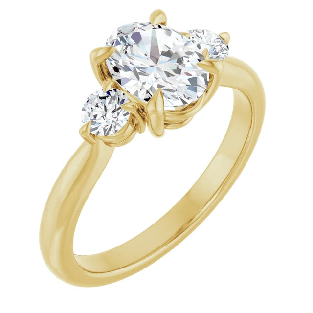 Oval Yellow Gold Tri Stone Moissanite Engagement Ring