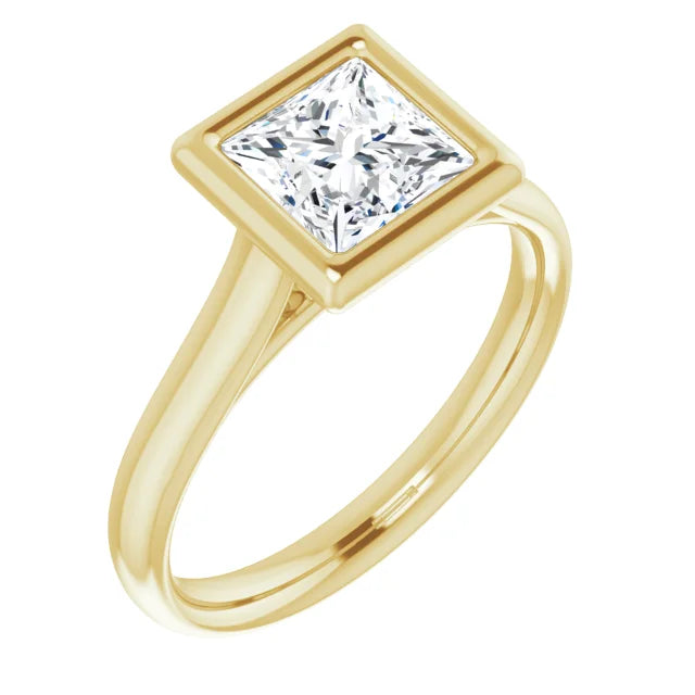 Princess Yellow Gold Solitaire Bezel Moissanite Engagement Ring