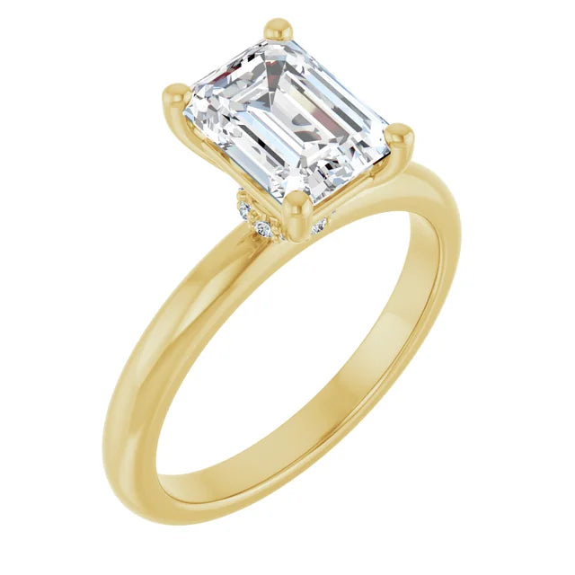 Emerald Low Hidden Halo Solitaire Engagement Ring