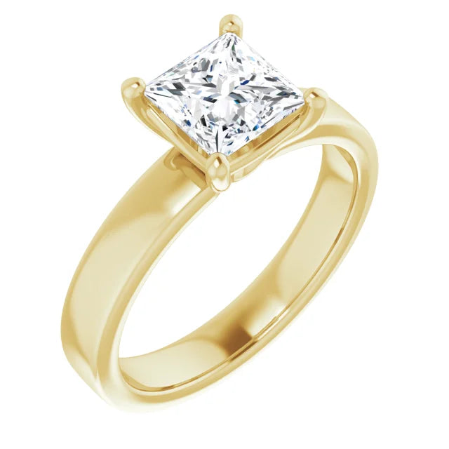 Princess Wide Band Solitaire Engagement Ring