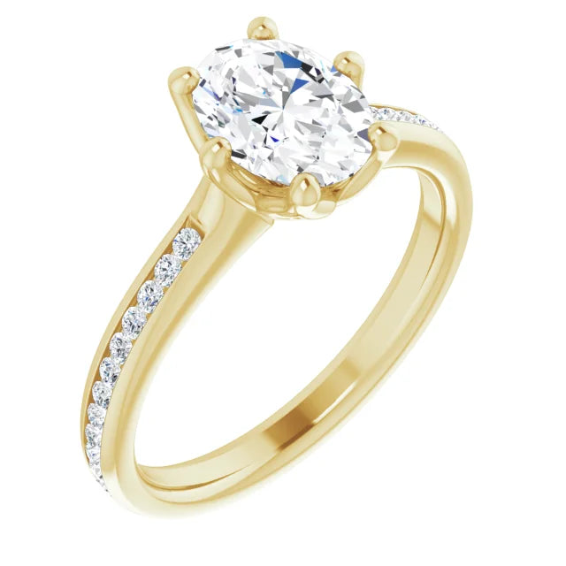 Oval Six Claw Channel Set Style Engagement Ring