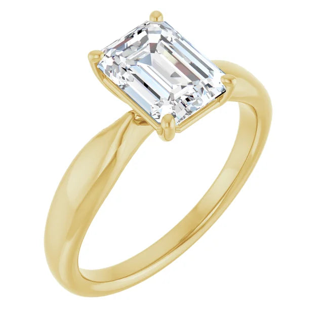 Emerald Yellow Gold Solitaire Moissanite Engagement Ring