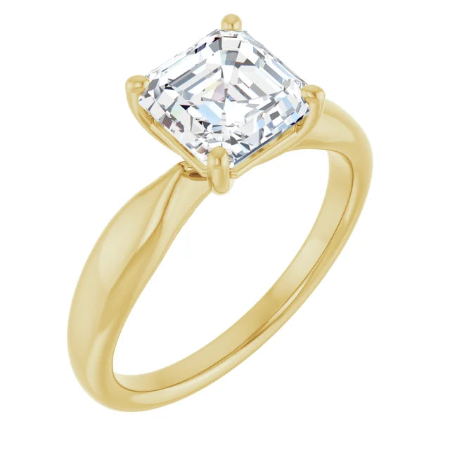 Asscher Yellow Gold Solitaire Moissanite Engagement Ring