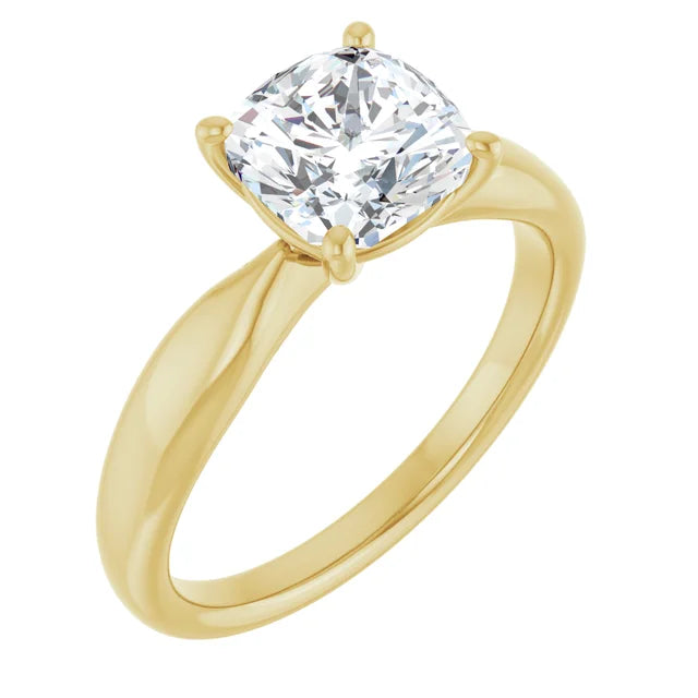 Cushion Yellow Gold Solitaire Moissanite Engagement Ring