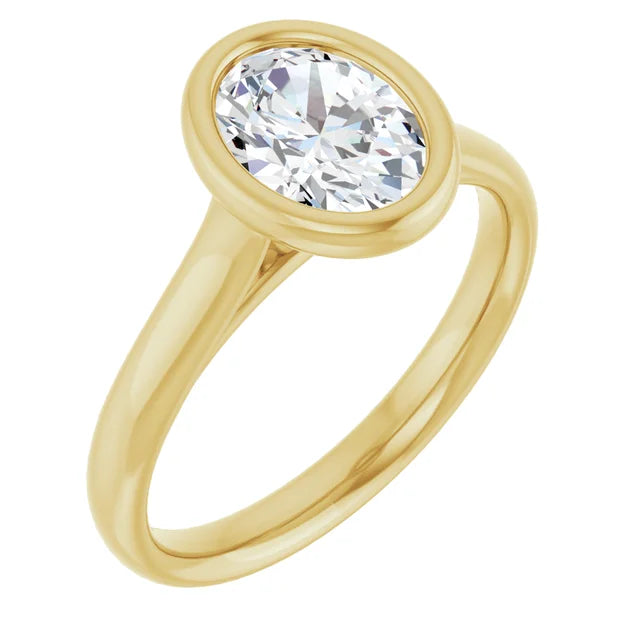 Oval Solitaire Yellow Gold Bezel Moissanite Engagement Ring