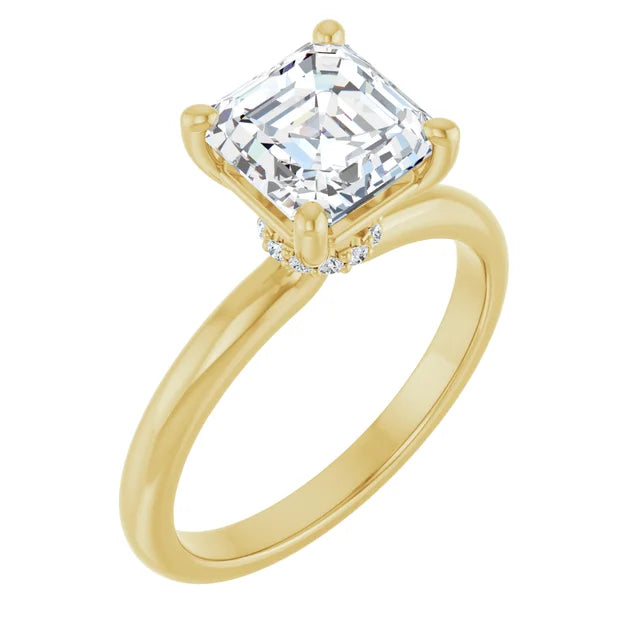 Asscher Yellow Gold Solitaire Moissanite Engagement Ring