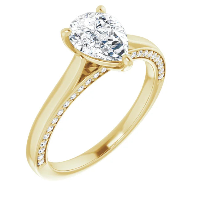 Pear Yellow Gold Solitaire Moissanite Engagement Ring