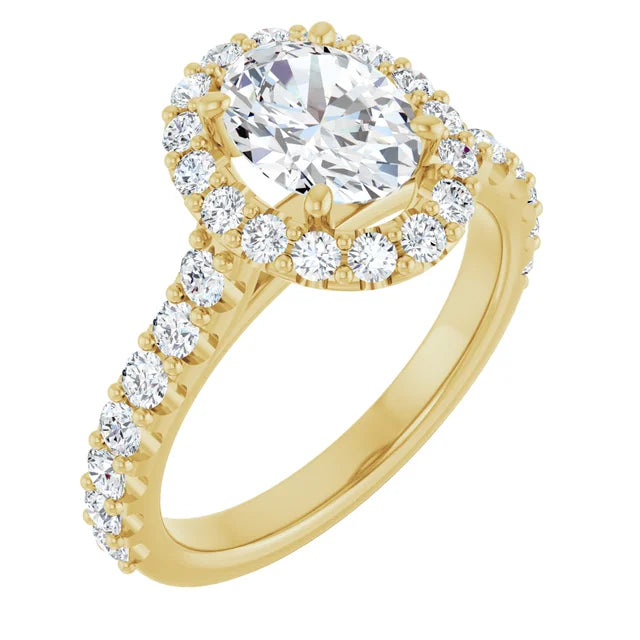 Oval Yellow Gold Halo Moissanite Engagement Ring
