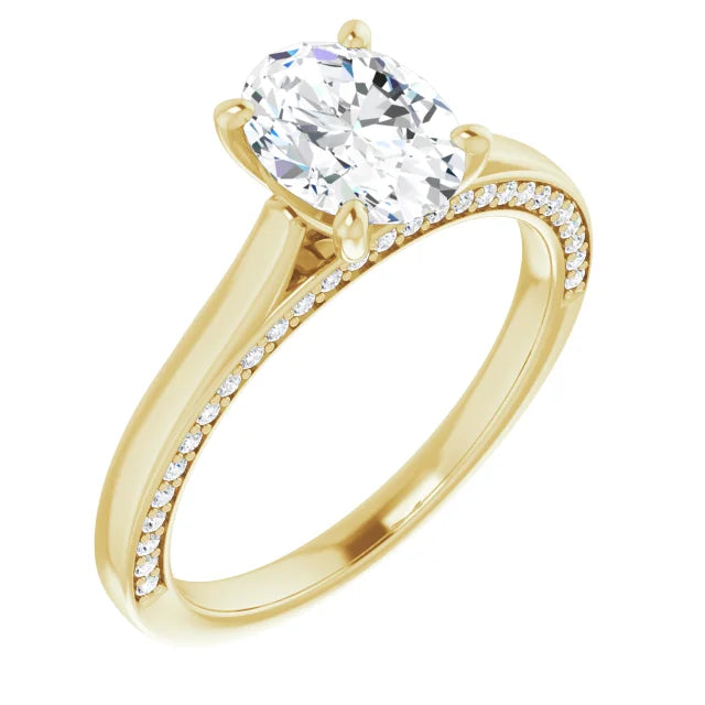 Oval Solitaire & Hidden Diamond Band Engagement Ring