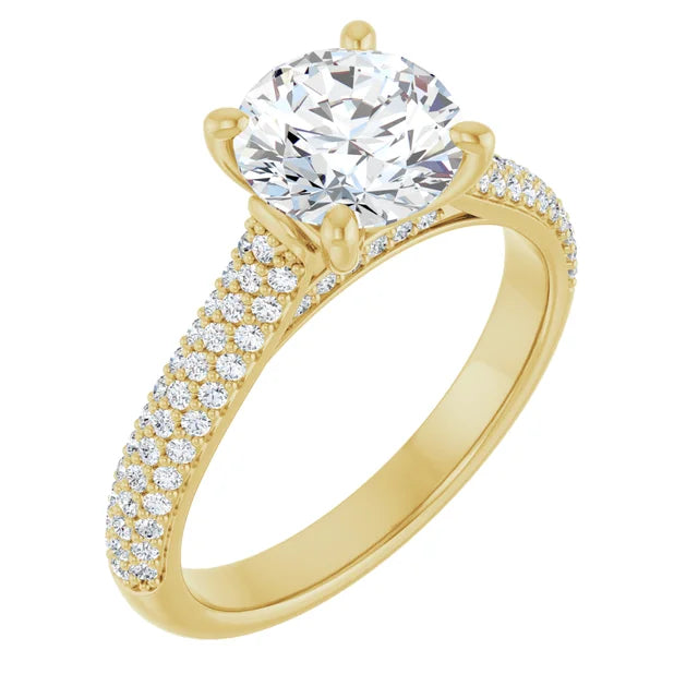 Round Brilliant Yellow Gold Pave Moissanite Engagement Ring