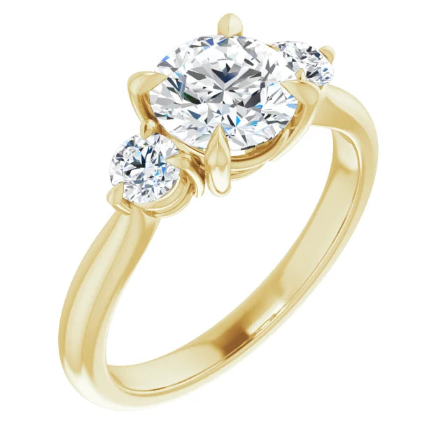 Round Brilliant Yellow Gold Tri Stone Moissanite Engagement Ring