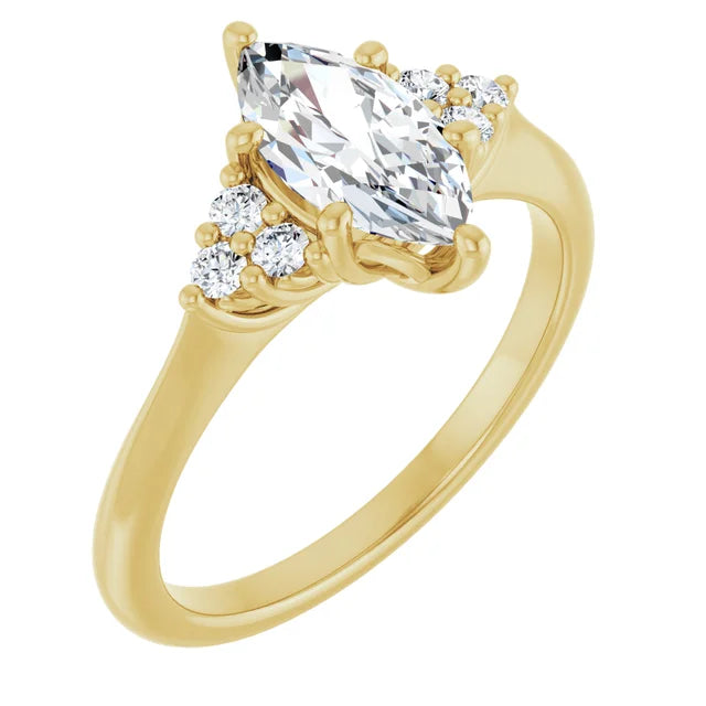 Marquise Yellow Gold Accent Style Moissanite Engagement Ring