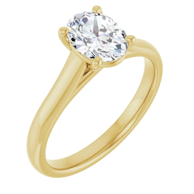 Four Claw Oval Yellow Gold Solitaire Moissanite Engagement Ring