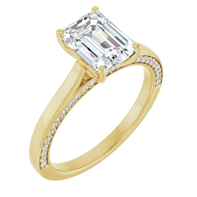 Emerald Yellow Gold Solitaire Moissanite Engagement Ring