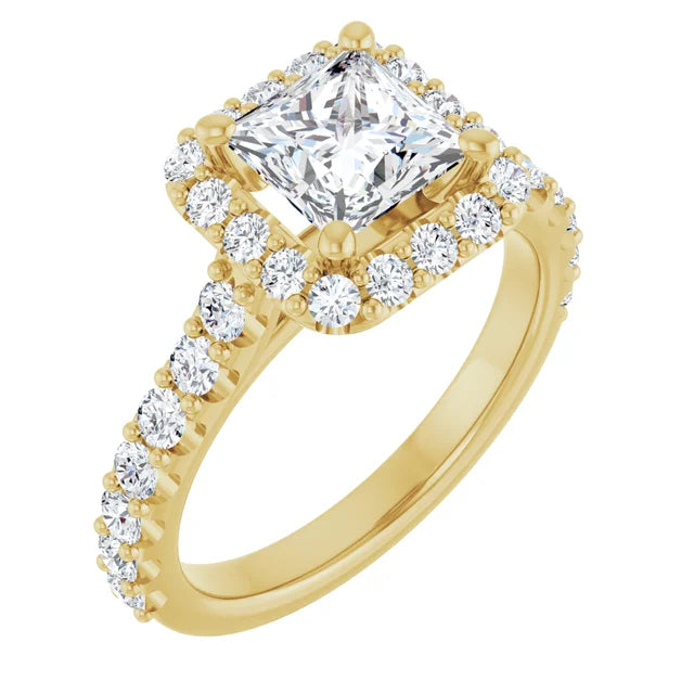 Princess Yellow Gold Halo Moissanite Engagement Ring