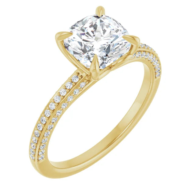 Cushion Yellow Gold Pave Moissanite Engagement Ring