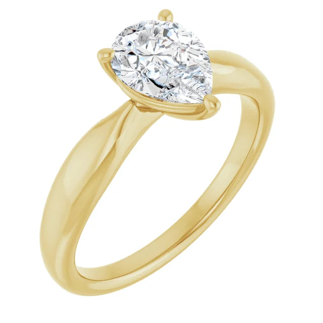 Pear Yellow Gold Solitaire Moissanite Engagement Ring