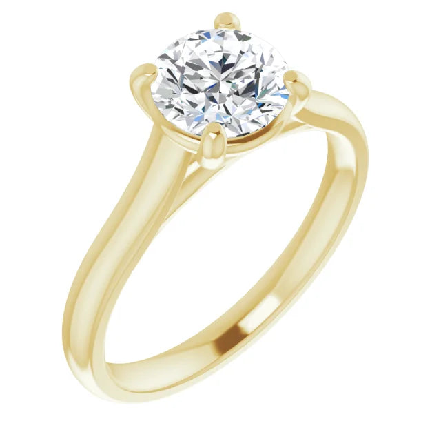 Four Claw Round Brilliant Yellow Gold Solitaire Moissanite Engagement Ring