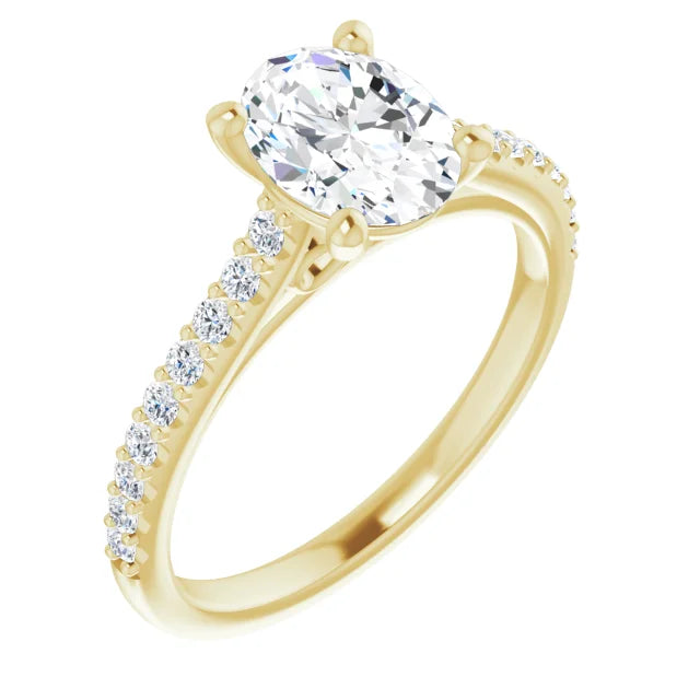 Oval Yellow Gold Pave Style Moissanite Engagement Ring