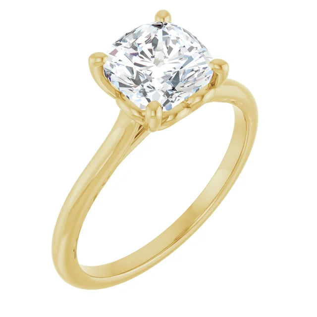 Cushion Yellow Gold Four Claw Solitaire Moissanite Engagement Ring