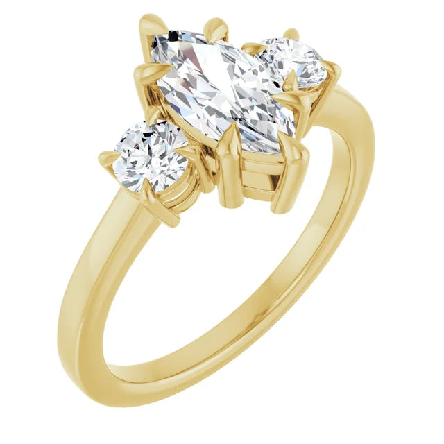 Marquise Yellow Gold Tri Stone Moissanite Engagement Ring