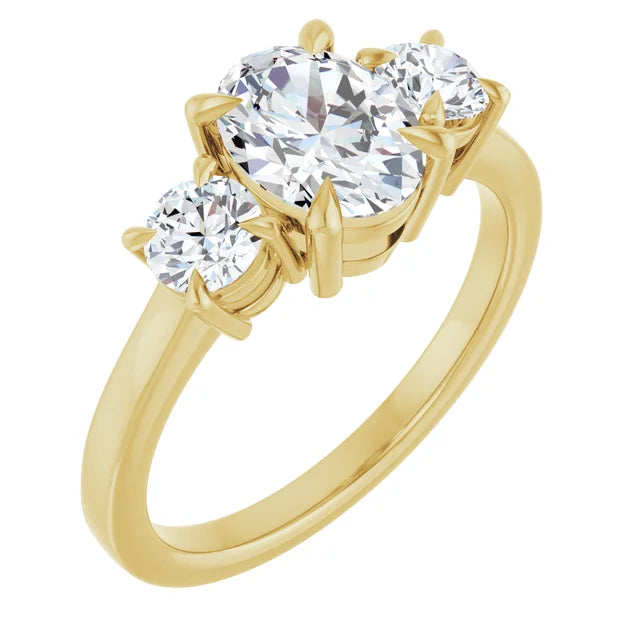 Oval Yellow Gold Tri Stone Moissanite Engagement Ring