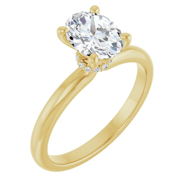 Oval Low Hidden Halo Solitaire Engagement Ring