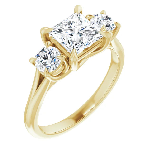 Princess Yellow Gold Tri Stone Moissanite Engagement Ring