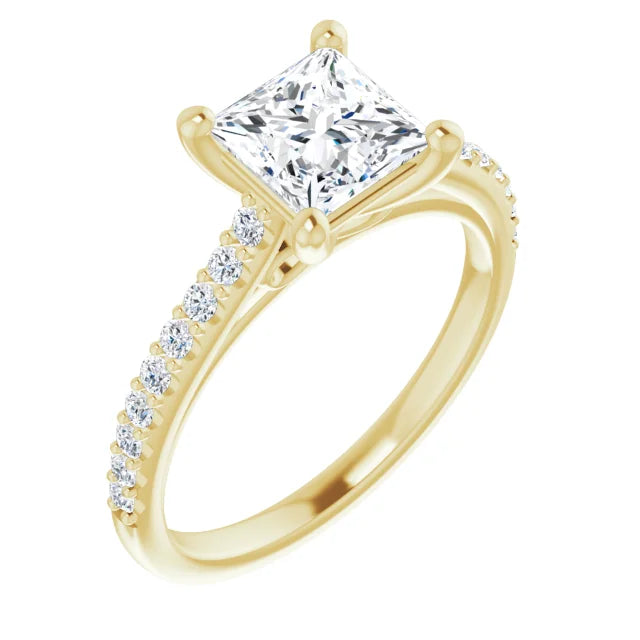 Princess Yellow Gold Pave Style Moissanite Engagement Ring